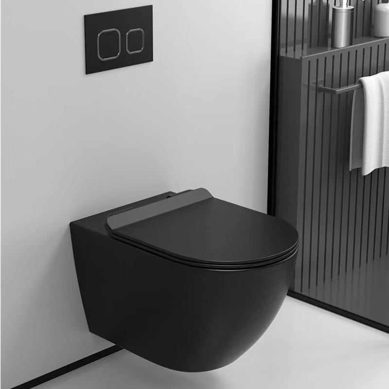 Y808 New Arrival Rimless Toilet Black Toillette with Black Toilet Seat Ceramic Wall Hung Toilet