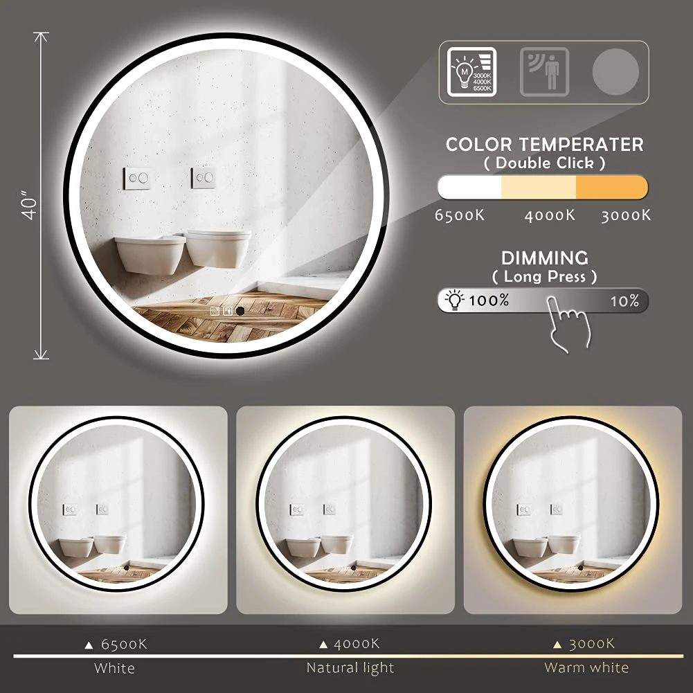 Manufacture Customized Magnified Jh Glass China Bath Smart LED Lamps Bathroom Mirror