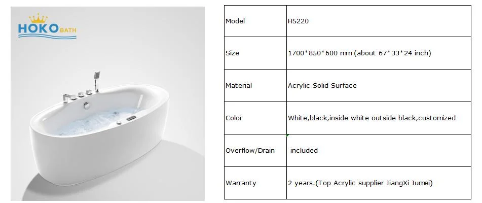 Hoko Hot Sale Freestanding Acrylic Massage Whirlpool SPA Hot Tub Hydro Whirl Pool Jets Massage Bathtubs