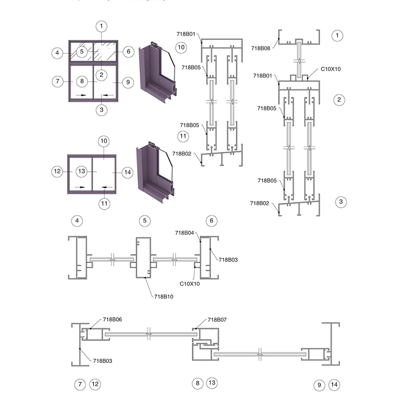 70 Series North America Aluminium Window Frame Profile Sliding Windows Extrusion