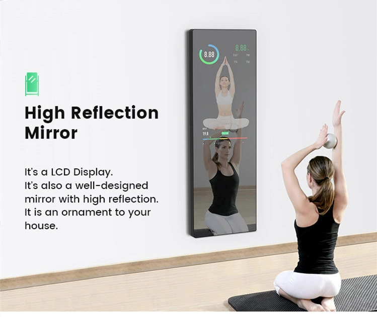 Smart Mirror with Touch Screen, Magic Glass Mirror Wall Mounted LCD Mirror Display for Bathroom Bath Makeup Fitness Gym Hotel Smart Home