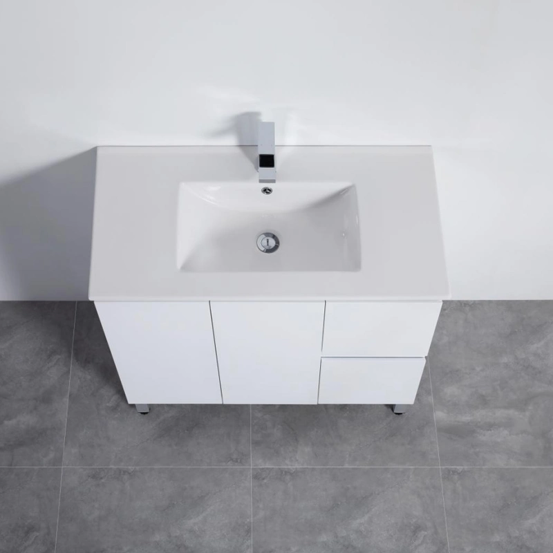 PVC Bathroom Cabinet White Lacquer Waterproof Vanity Floor Mounted Australia Design 900mm