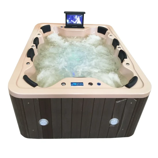 Bañera de hidromasaje rectangular para 4 personas con hidromasaje, bañera de hidromasaje acrílica para exteriores, independiente